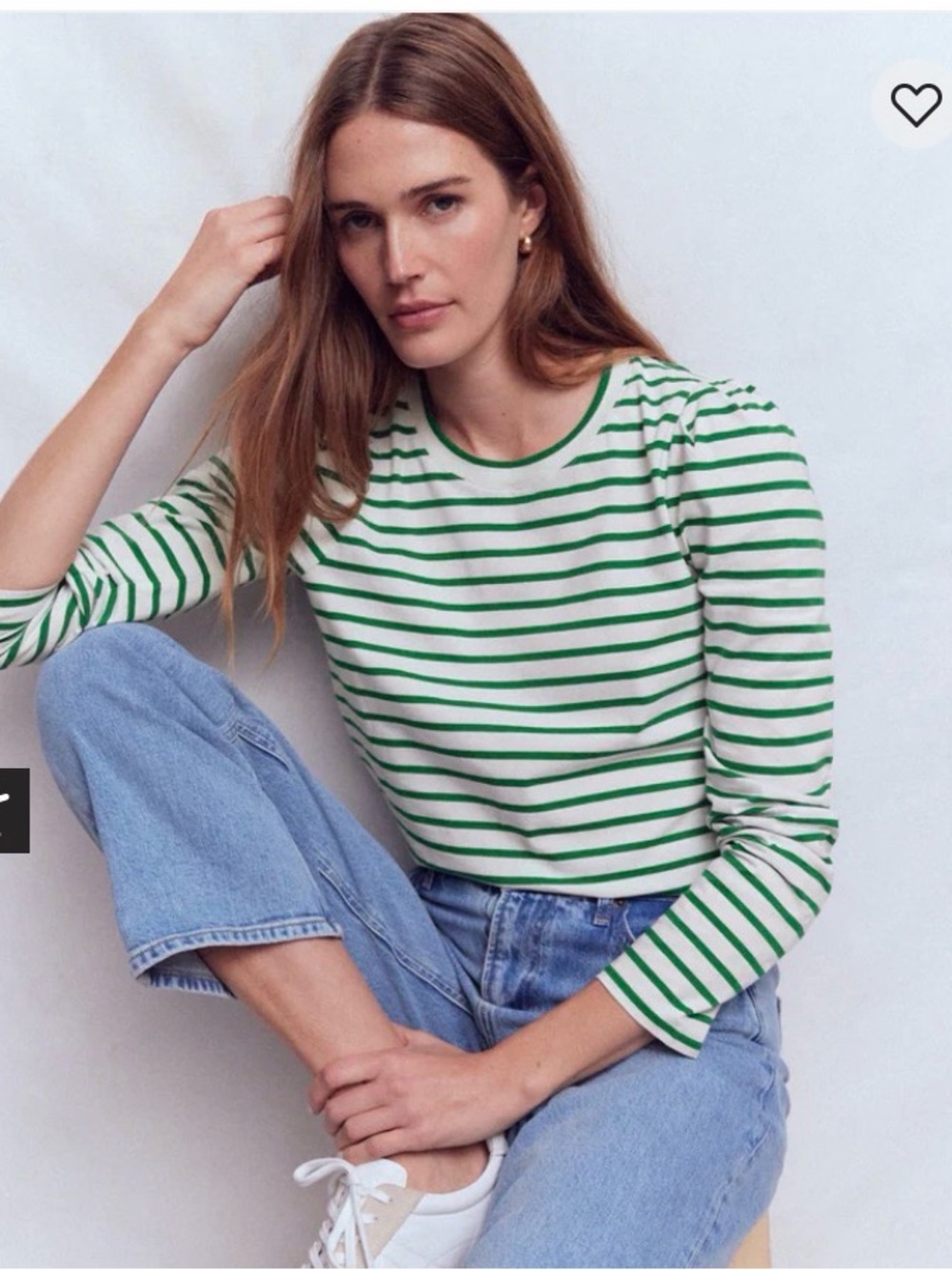 Boden Green & White Striped Long-Sleeve Tee- S